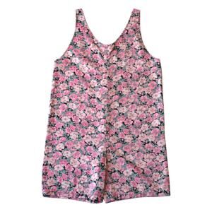 Retro Pink Floral Romper Overalls - Medium Size, 1980s Fashion